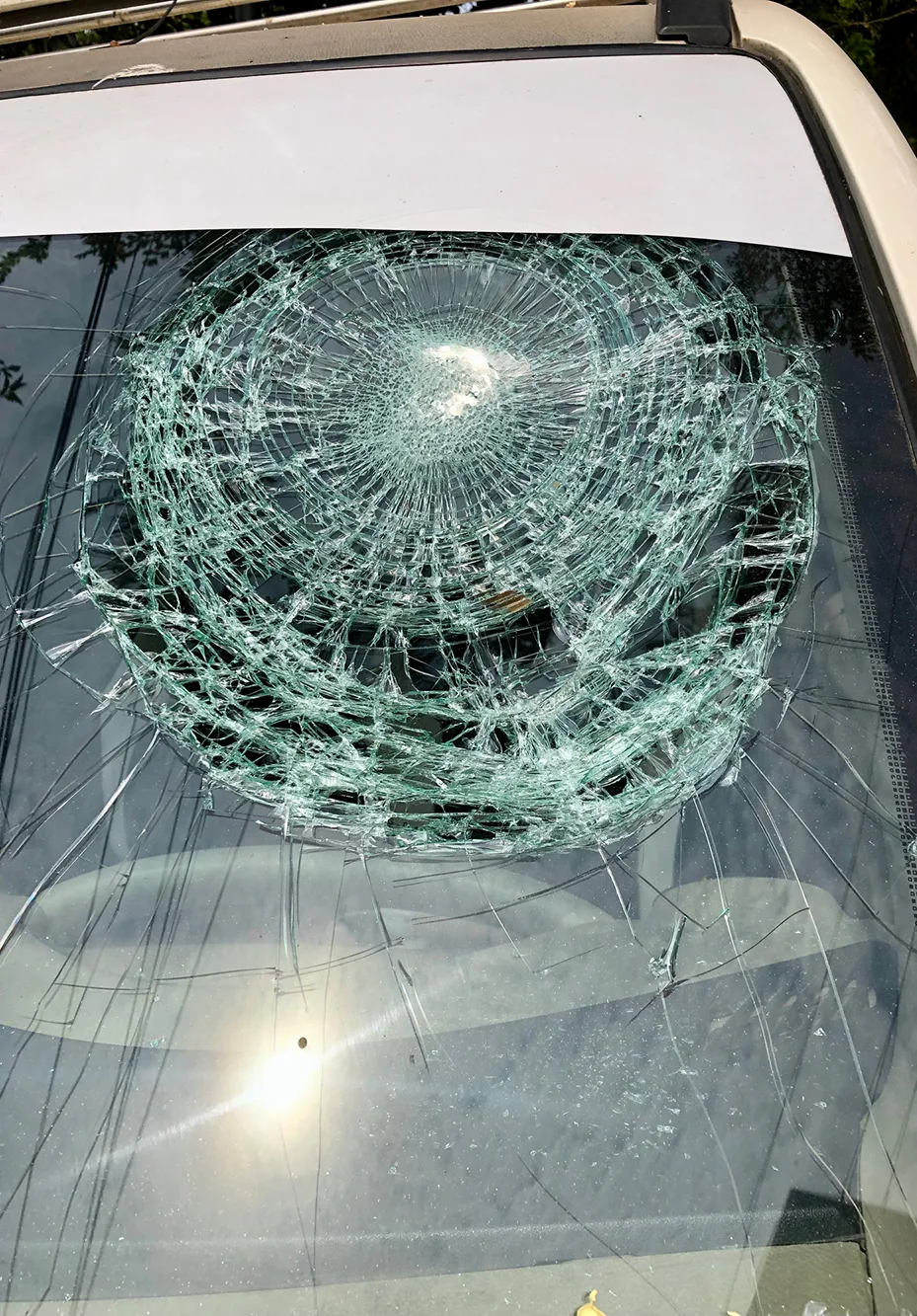 Shattered windshield before replacement