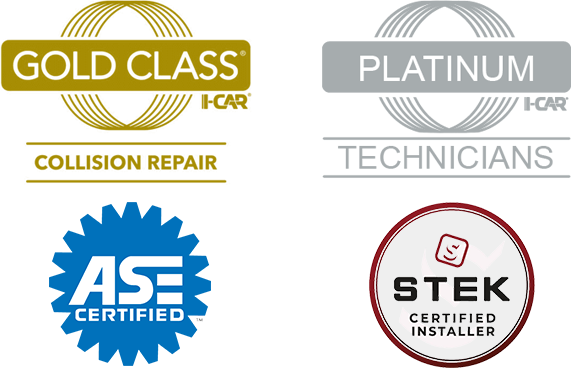 Gold class collision repair & Platinum technicians badges.